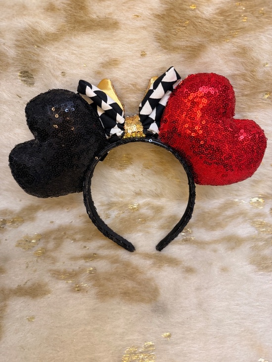 Unique Handmade Minnie Mouse Ears Queen of Hearts Insp Alice in Wonderland Sequi